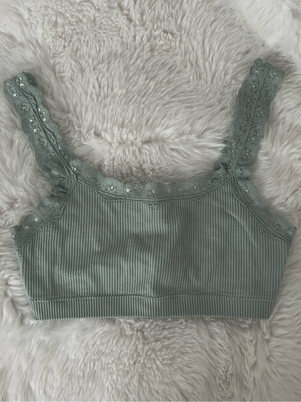 Garage Ribbed Lace Bralette in Light Sage